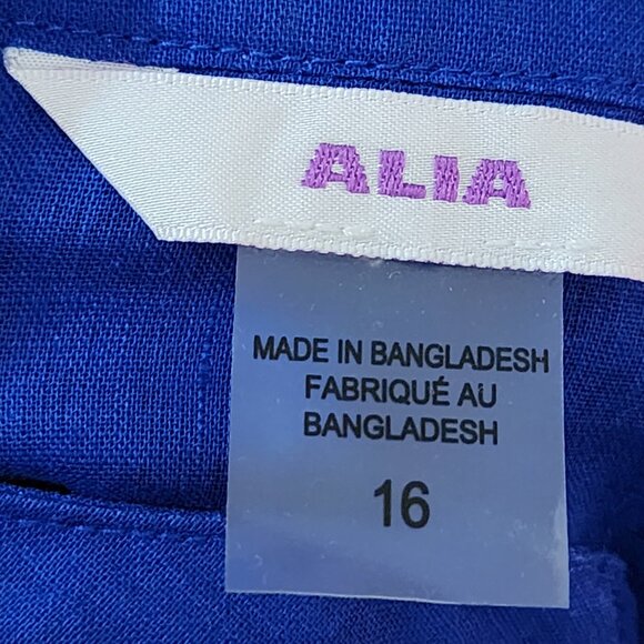 Alia Royal Blue Linen Cotton Button Front Western Style Blouse - Picture 6 of 7